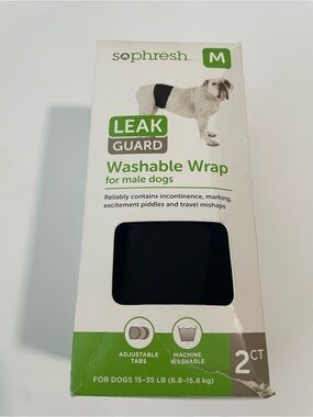 Set of 2 Sophresh Leak Guard Washable Wraps Male Dogs Black M Training Accidents